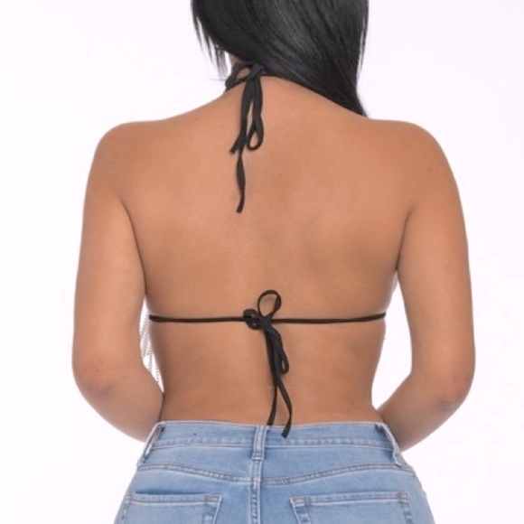 Cascading Rhinestone Embellished Black Triangle Bikini Top Bralette - Picture 4 of 5